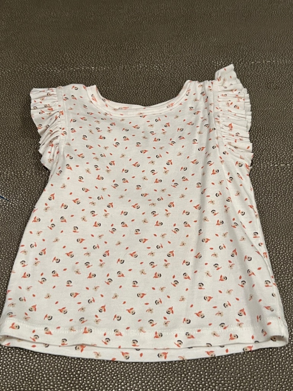 White Flutter Sleeve Tee with Coral Floral Print